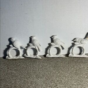 Fitz and Floyd White Ceramic Bird Napkin Ring Set of 4